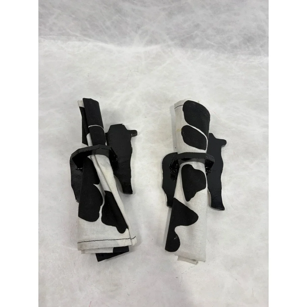 Vintage Masked Cow Wooden Napkin Rings and Cow Print Cloth Napkins Set of 2